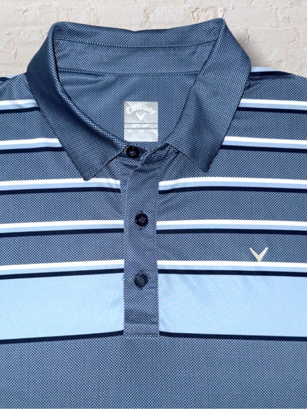 Callaway Opti-Dri Men’s Golf Polo Shirt Size L Navy Blue Hex Print Short Sleeve